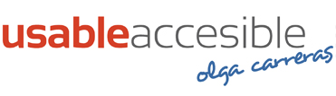 Logotipo de la web Usable y accesible que incluye el nombre de la autora: Olga Carreras 
