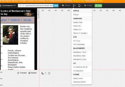 Interfaz gráfica de la aplicación Screenqueri que permite seleccionar diferentes dispositivos móviles